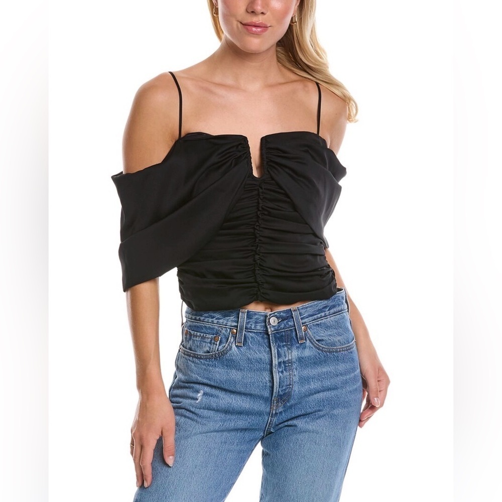 Emanuel Ungaro- Silk Ruched Blouse NWT Size Large Black